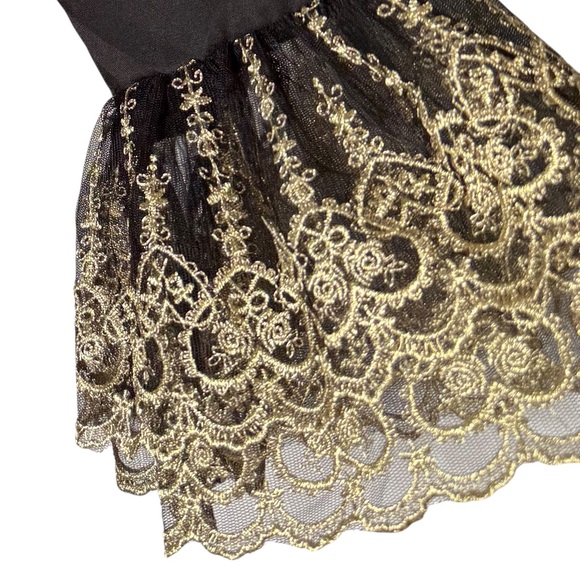 Pomander Place Black Lilith Gold Lace Midi Dress Size Small NWT - Picture 5 of 11